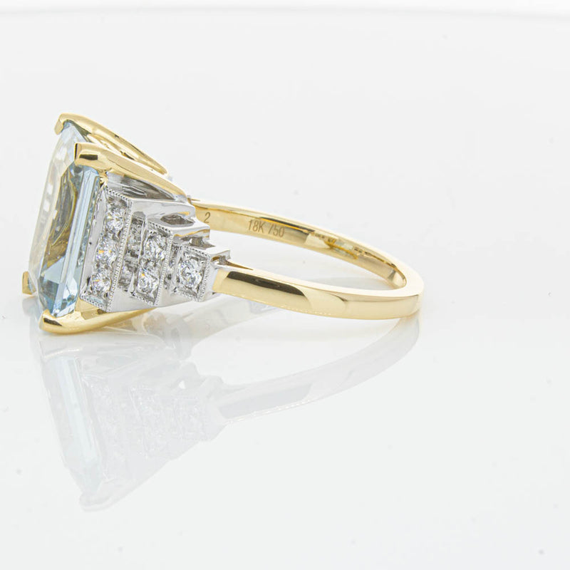 18ct Yellow Gold 4.78ct Aquamarine & Diamond Maya Ring-Ring-Walker & Hall