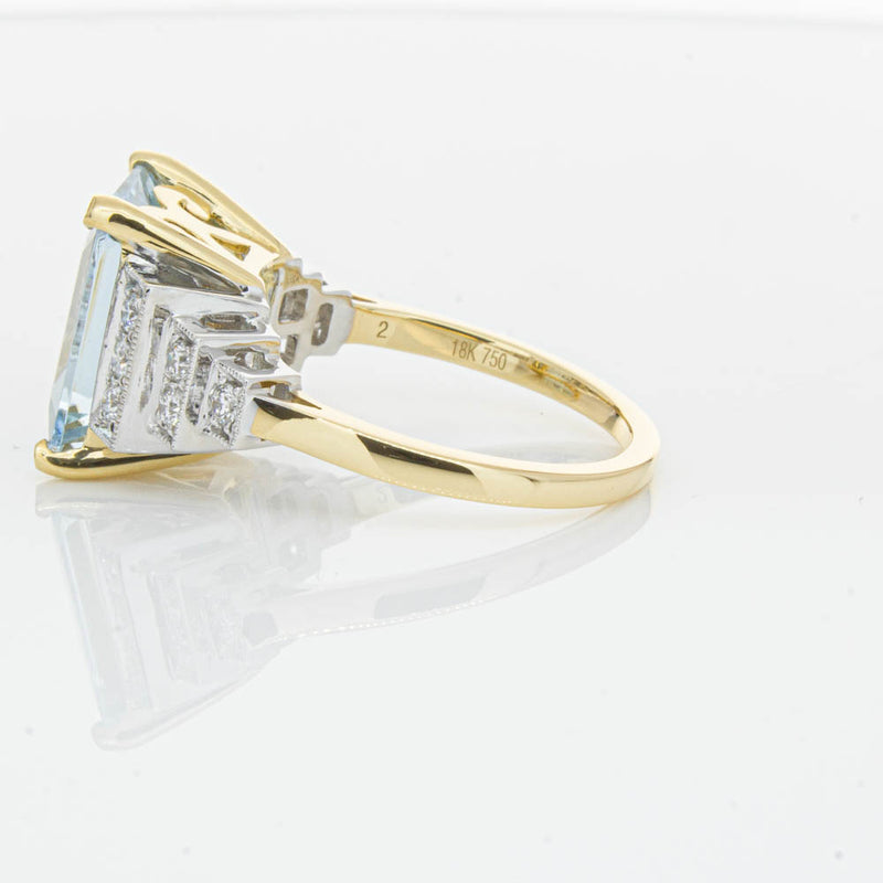 18ct Yellow Gold 4.78ct Aquamarine & Diamond Maya Ring-Ring-Walker & Hall