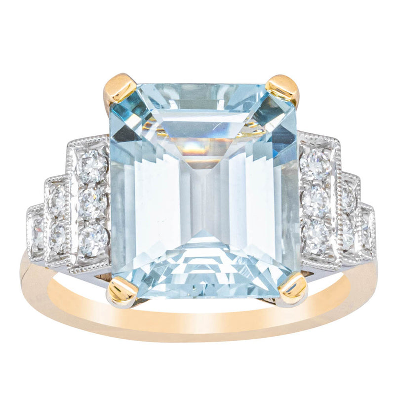 18ct Yellow Gold 4.78ct Aquamarine & Diamond Maya Ring-Ring-Walker & Hall