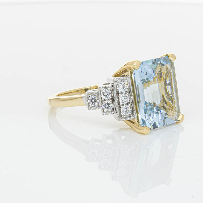 18ct Yellow Gold 4.78ct Aquamarine & Diamond Maya Ring-Ring-Walker & Hall