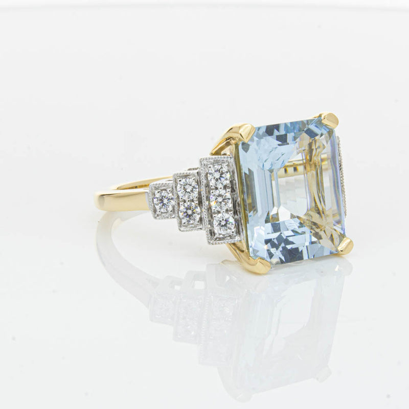 18ct Yellow Gold 4.78ct Aquamarine & Diamond Maya Ring-Ring-Walker & Hall