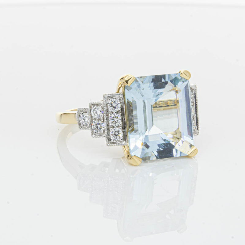 18ct Yellow Gold 4.78ct Aquamarine & Diamond Maya Ring-Ring-Walker & Hall