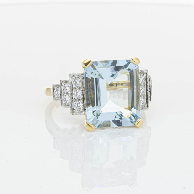 18ct Yellow Gold 4.78ct Aquamarine & Diamond Maya Ring-Ring-Walker & Hall