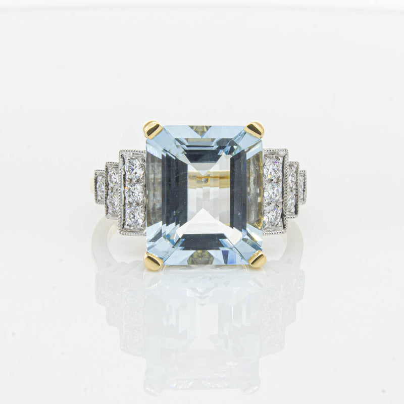 18ct Yellow Gold 4.78ct Aquamarine & Diamond Maya Ring-Ring-Walker & Hall