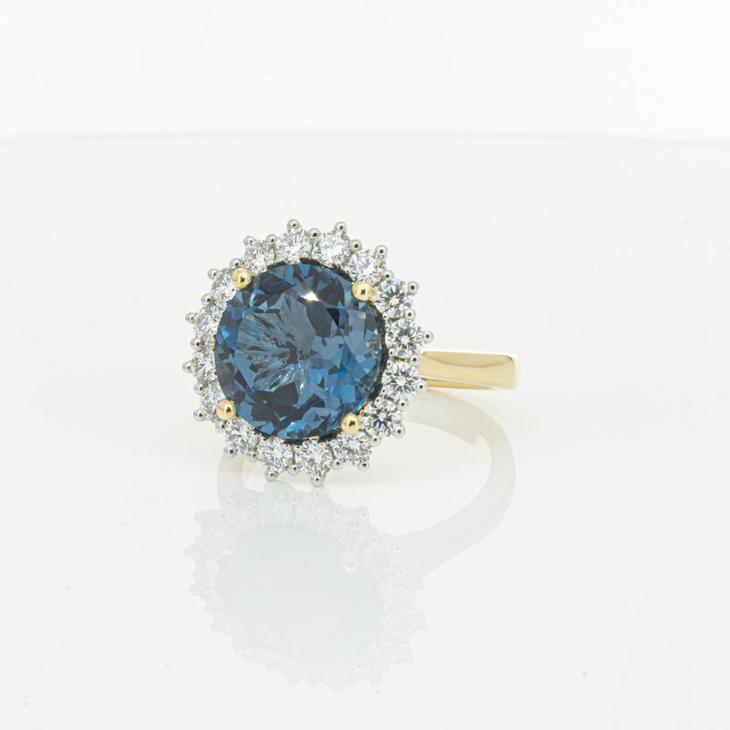 18ct Yellow Gold London Blue Topaz & Diamond Belle Ring-Ring-Walker & Hall