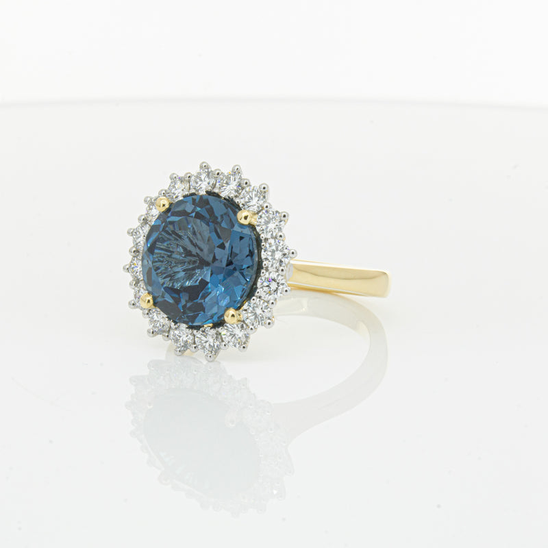 18ct Yellow Gold London Blue Topaz & Diamond Belle Ring-Ring-Walker & Hall