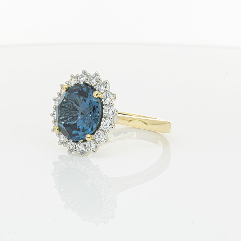 18ct Yellow Gold London Blue Topaz & Diamond Belle Ring-Ring-Walker & Hall
