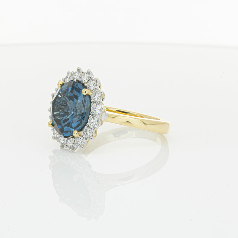 18ct Yellow Gold London Blue Topaz & Diamond Belle Ring-Ring-Walker & Hall