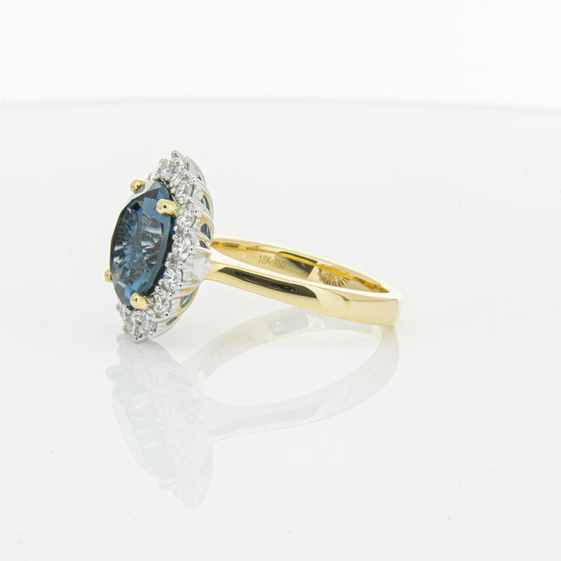 18ct Yellow Gold London Blue Topaz & Diamond Belle Ring-Ring-Walker & Hall