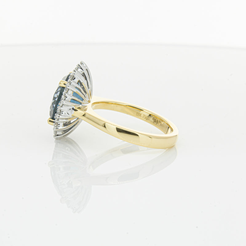 18ct Yellow Gold London Blue Topaz & Diamond Belle Ring-Ring-Walker & Hall