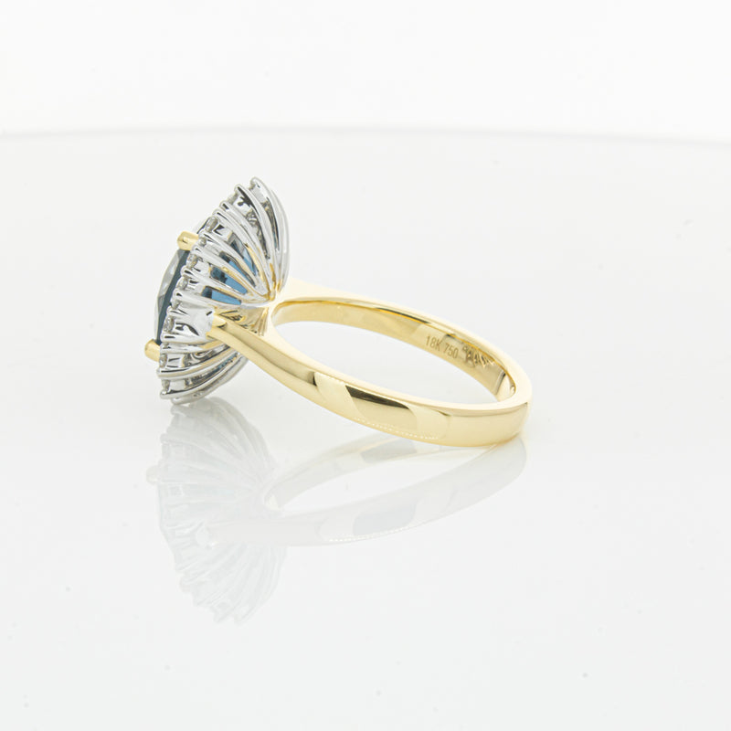 18ct Yellow Gold London Blue Topaz & Diamond Belle Ring-Ring-Walker & Hall