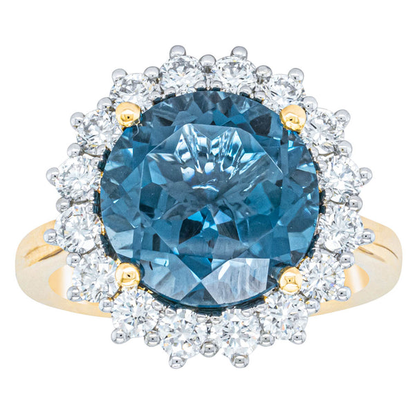 18ct Yellow Gold 5.83ct London Blue Topaz & Diamond Belle Ring - Ring - Walker & Hall