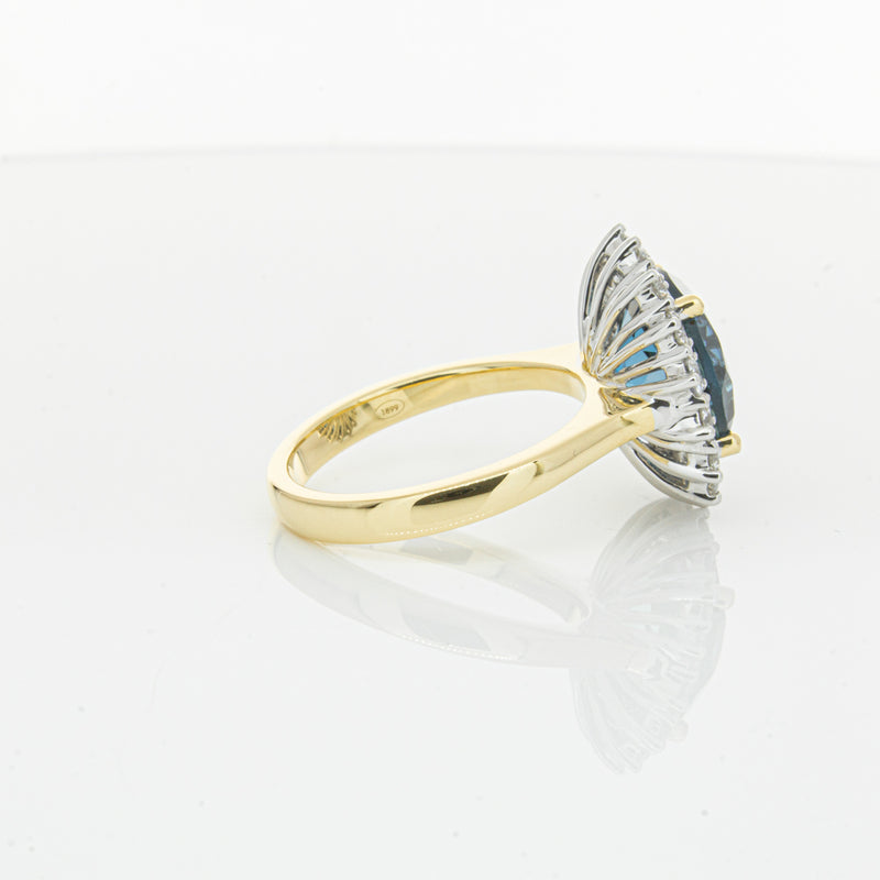 18ct Yellow Gold London Blue Topaz & Diamond Belle Ring-Ring-Walker & Hall