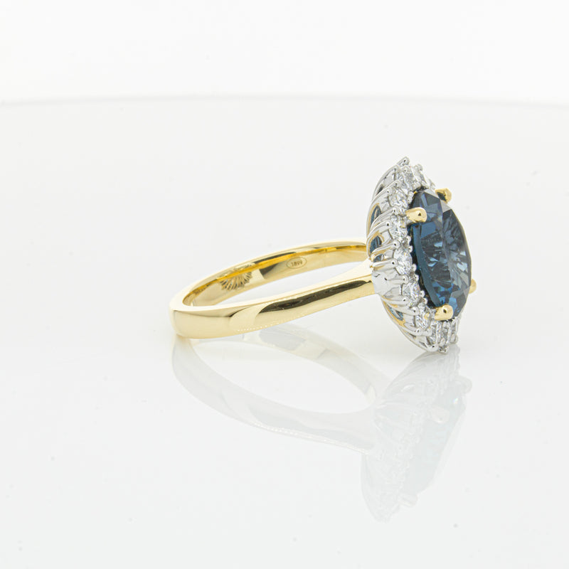 18ct Yellow Gold London Blue Topaz & Diamond Belle Ring-Ring-Walker & Hall