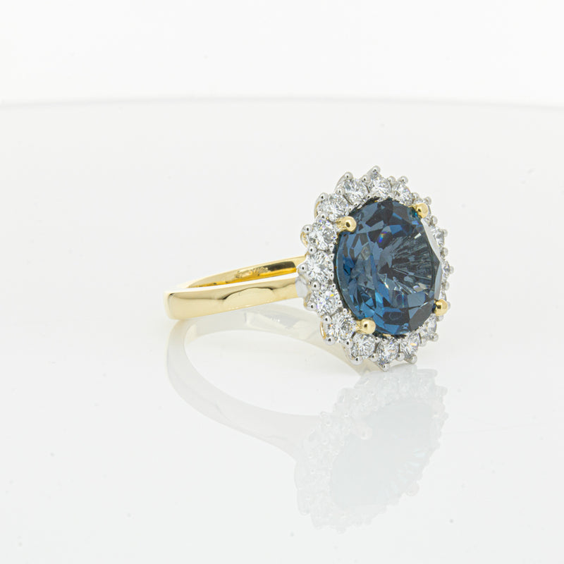 18ct Yellow Gold London Blue Topaz & Diamond Belle Ring-Ring-Walker & Hall