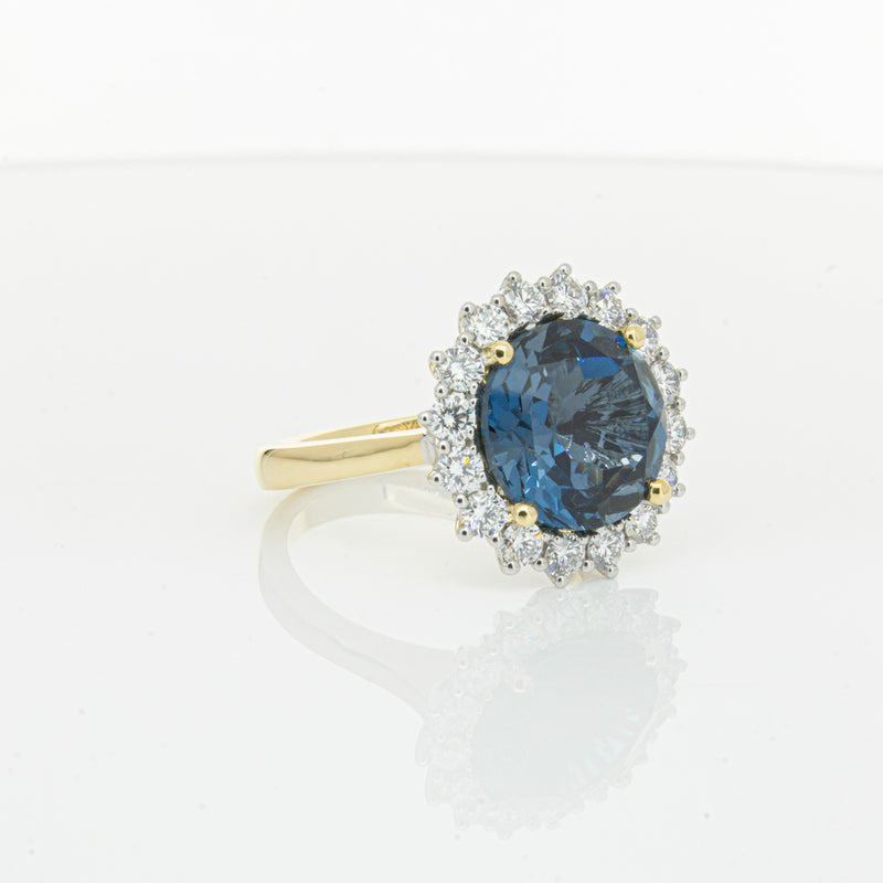 18ct Yellow Gold London Blue Topaz & Diamond Belle Ring-Ring-Walker & Hall