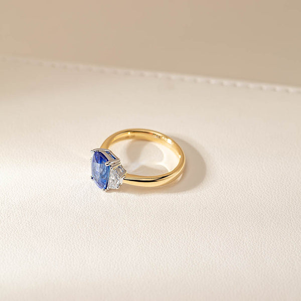 18ct Yellow Gold 2.53ct Sapphire & Diamond Three Stone Ring - Ring - Walker & Hall