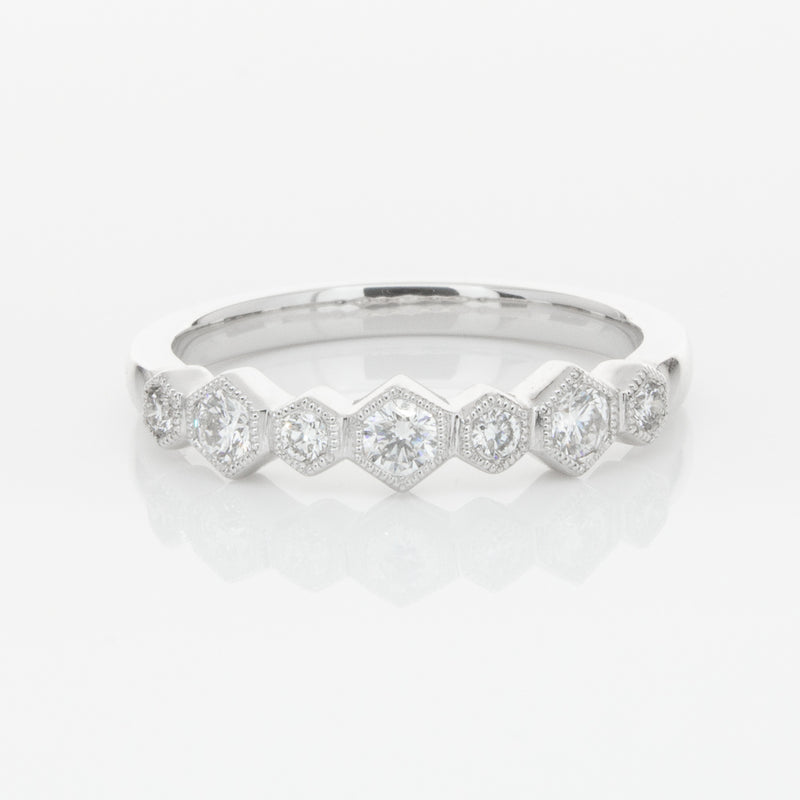 18ct White Gold Diamond Deco Band-Ring-Walker & Hall