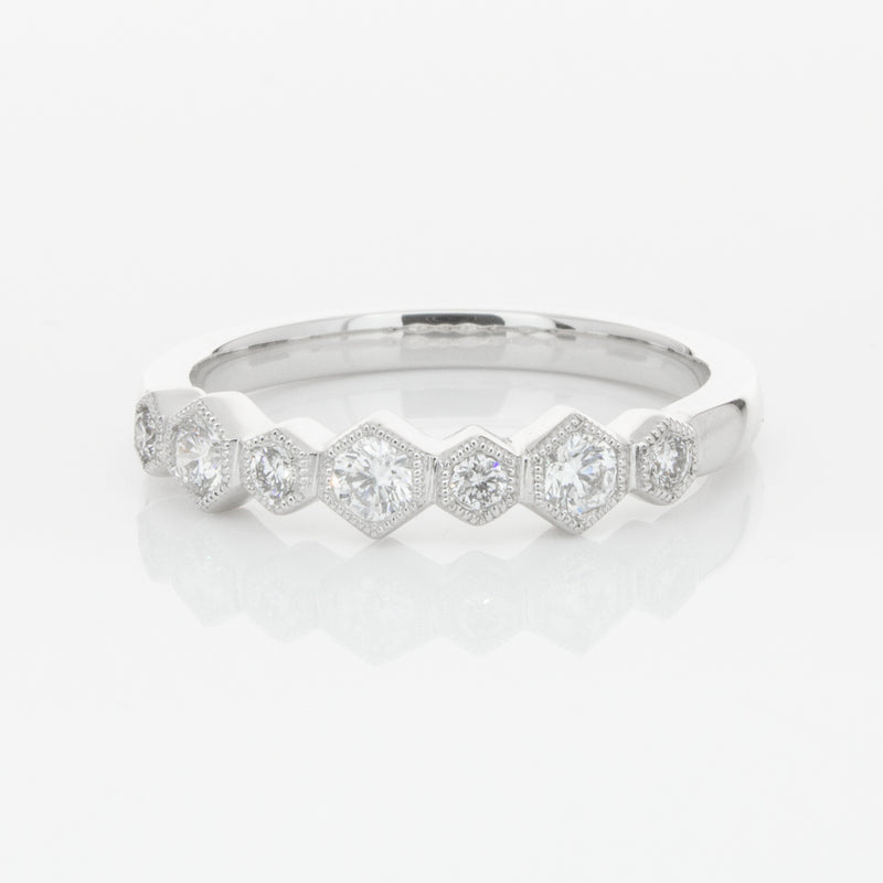 18ct White Gold Diamond Deco Band-Ring-Walker & Hall