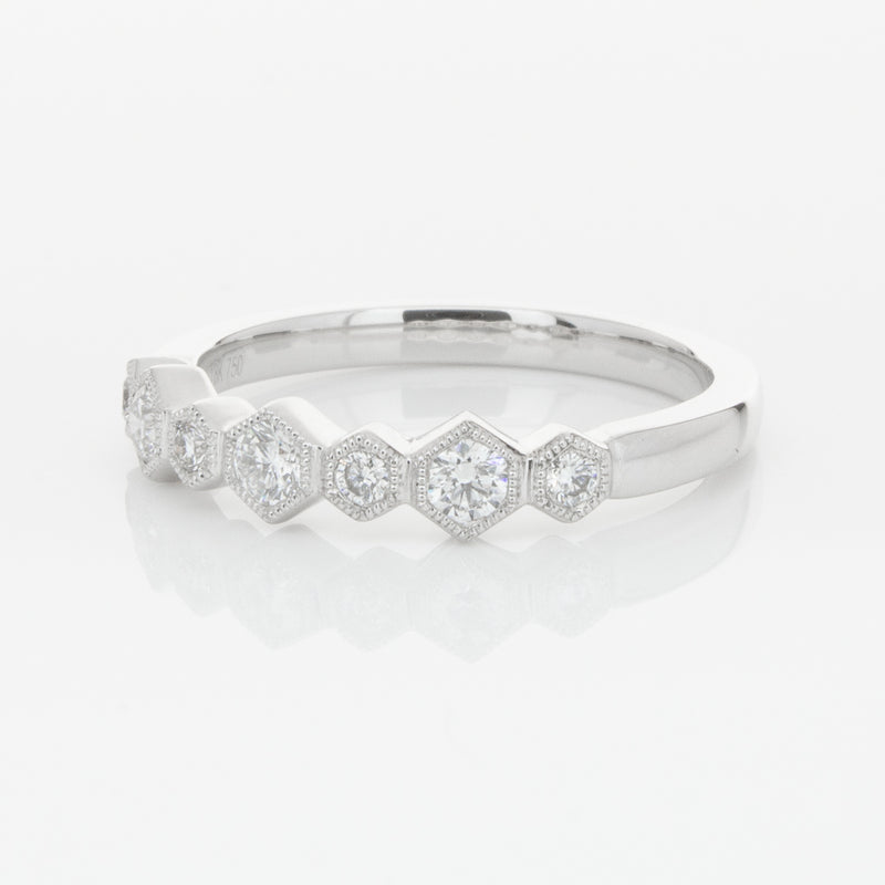 18ct White Gold Diamond Deco Band-Ring-Walker & Hall