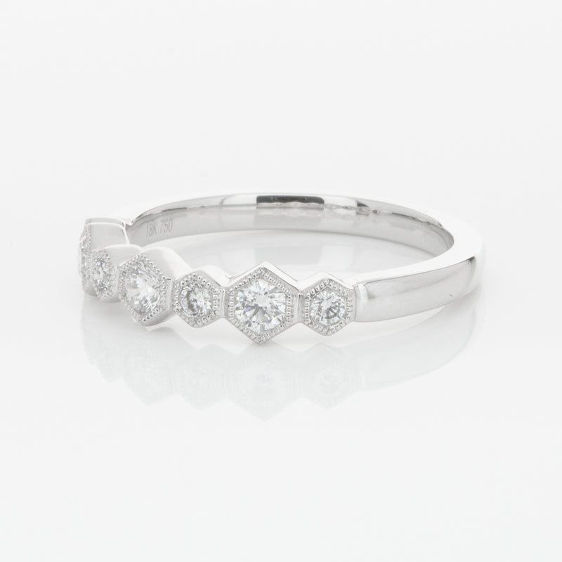 18ct White Gold Diamond Deco Band-Ring-Walker & Hall