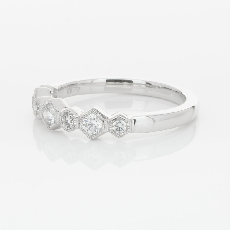 18ct White Gold Diamond Deco Band-Ring-Walker & Hall