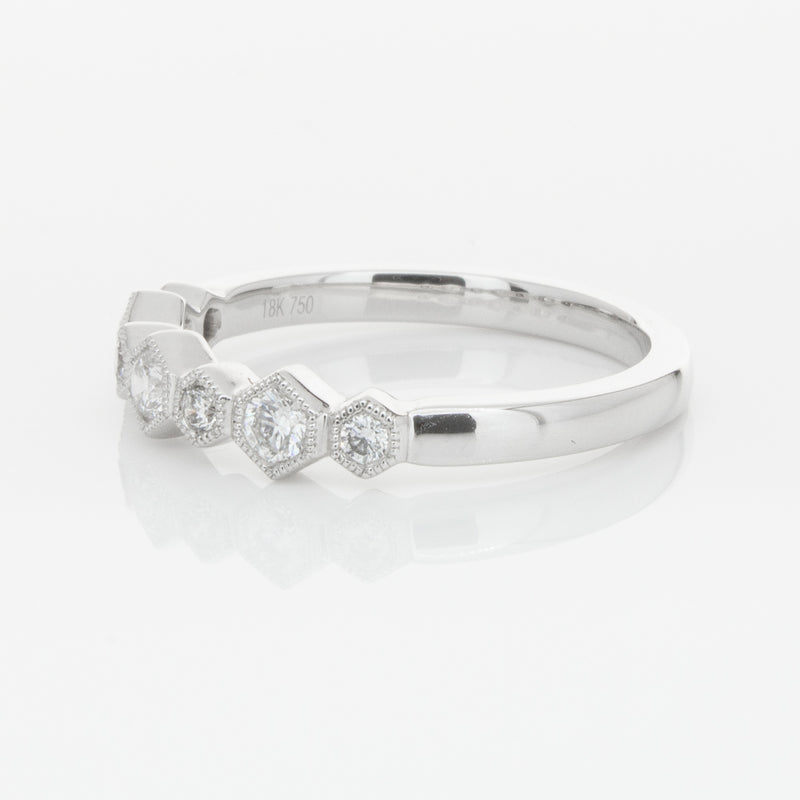 18ct White Gold Diamond Deco Band-Ring-Walker & Hall