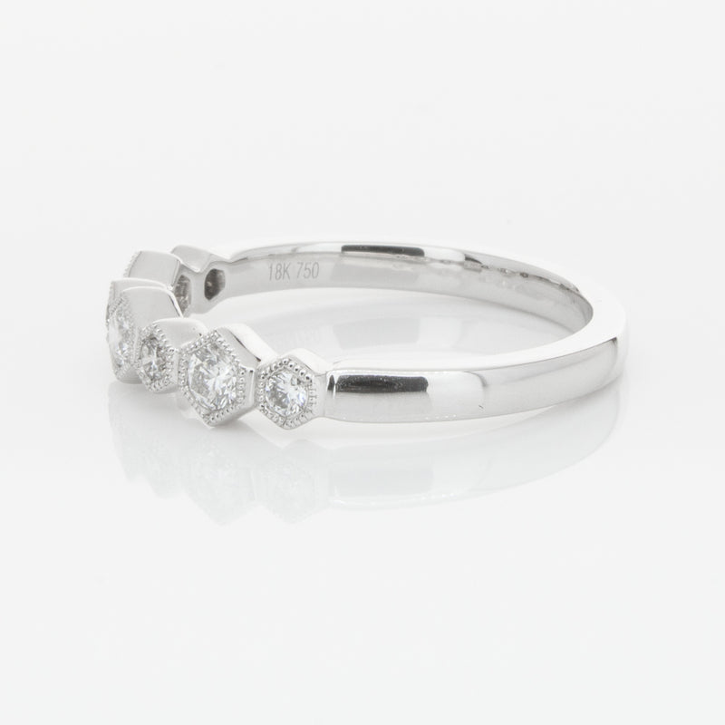 18ct White Gold Diamond Deco Band-Ring-Walker & Hall