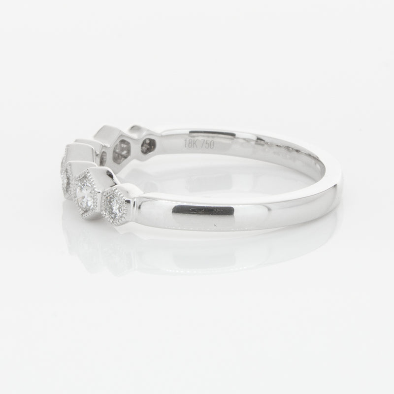 18ct White Gold Diamond Deco Band-Ring-Walker & Hall