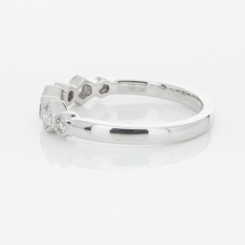 18ct White Gold Diamond Deco Band-Ring-Walker & Hall