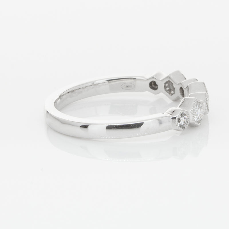 18ct White Gold Diamond Deco Band-Ring-Walker & Hall