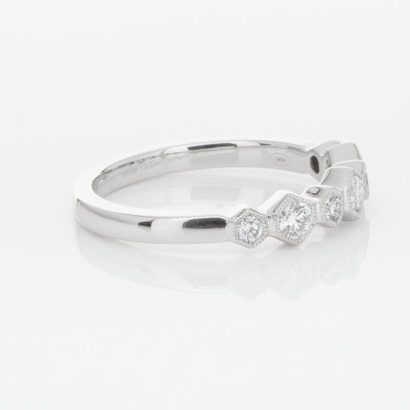 18ct White Gold Diamond Deco Band-Ring-Walker & Hall