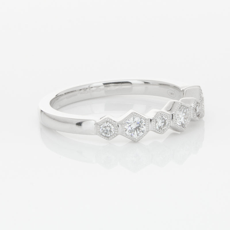 18ct White Gold Diamond Deco Band-Ring-Walker & Hall