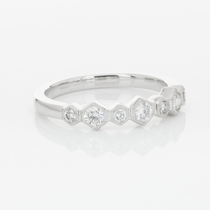 18ct White Gold Diamond Deco Band-Ring-Walker & Hall