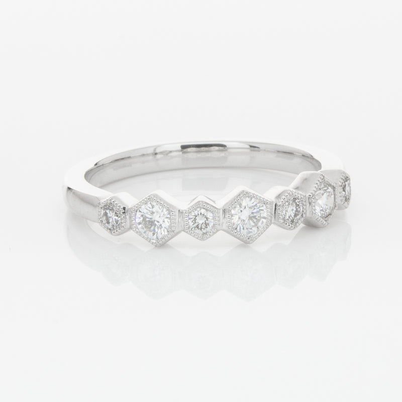 18ct White Gold Diamond Deco Band-Ring-Walker & Hall