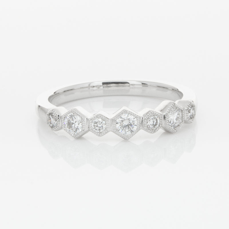 18ct White Gold Diamond Deco Band-Ring-Walker & Hall