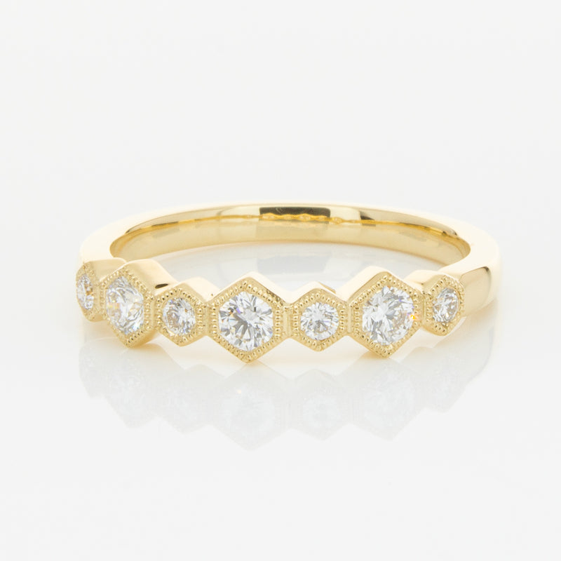 18ct Yellow Gold Diamond Deco Band-Ring-Walker & Hall