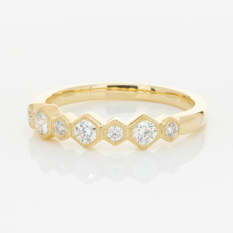 18ct Yellow Gold Diamond Deco Band-Ring-Walker & Hall