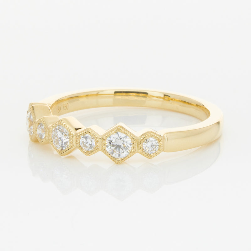 18ct Yellow Gold Diamond Deco Band-Ring-Walker & Hall