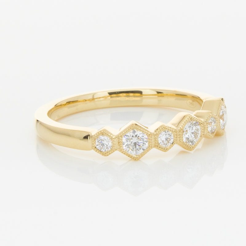 18ct Yellow Gold Diamond Deco Band-Ring-Walker & Hall