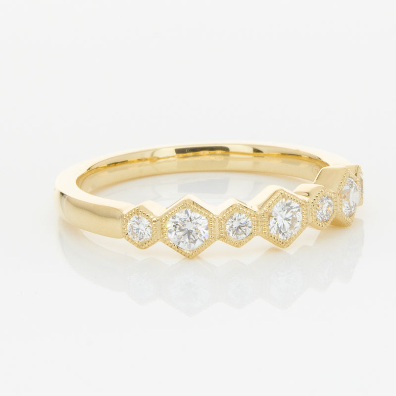 18ct Yellow Gold Diamond Deco Band-Ring-Walker & Hall