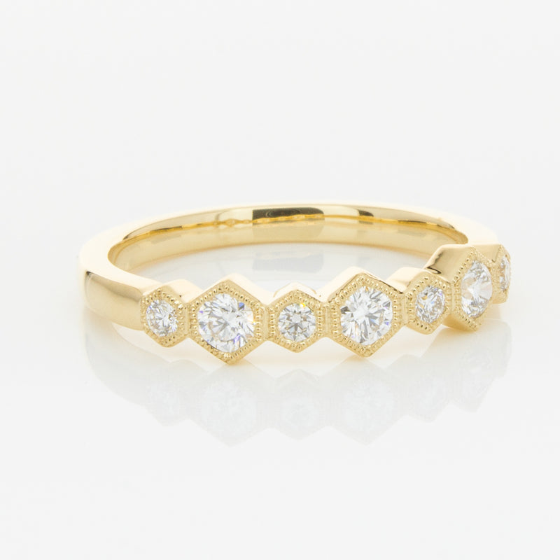 18ct Yellow Gold Diamond Deco Band-Ring-Walker & Hall