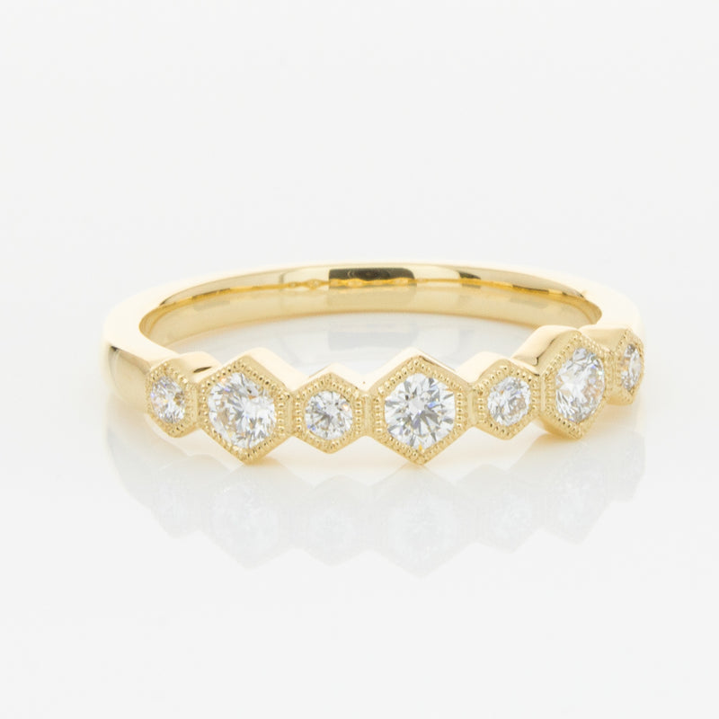 18ct Yellow Gold Diamond Deco Band-Ring-Walker & Hall