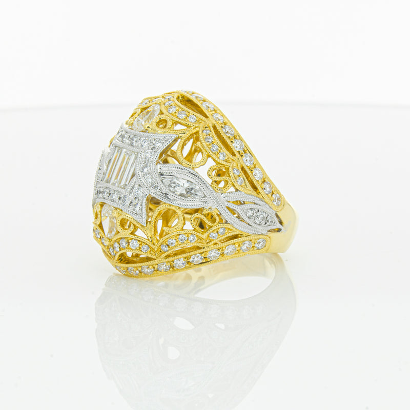 18ct White & Yellow Gold Diamond Dress Ring-Ring-Walker & Hall