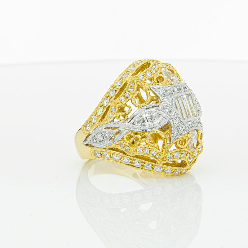 18ct White & Yellow Gold Diamond Dress Ring-Ring-Walker & Hall