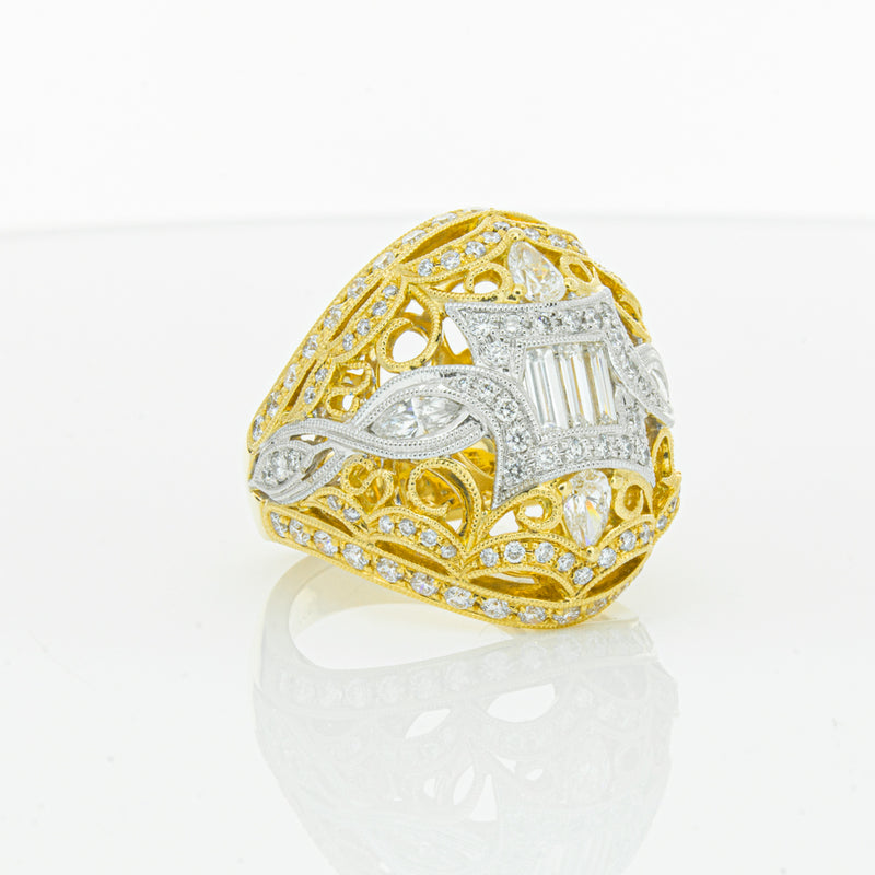 18ct White & Yellow Gold Diamond Dress Ring-Ring-Walker & Hall