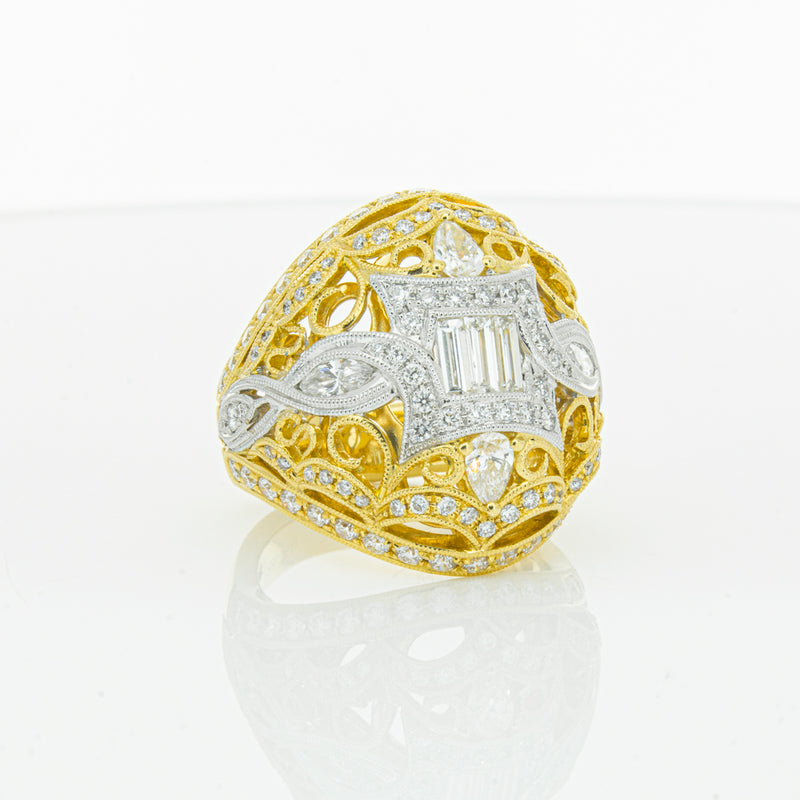 18ct White & Yellow Gold Diamond Dress Ring-Ring-Walker & Hall