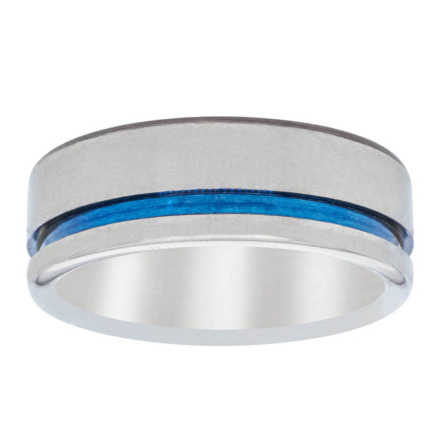 Titanium Ring With Blue Stripe - Ring - Walker & Hall