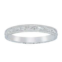 18ct White Gold Engraved Band - Ring - Walker & Hall