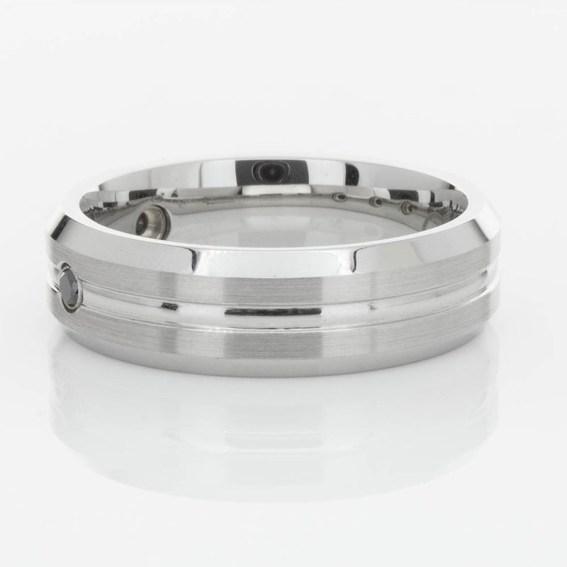 Cobalt Satin-Finish Beveled Edge Black Diamond Set 7.5mm Ring-Ring-Walker & Hall